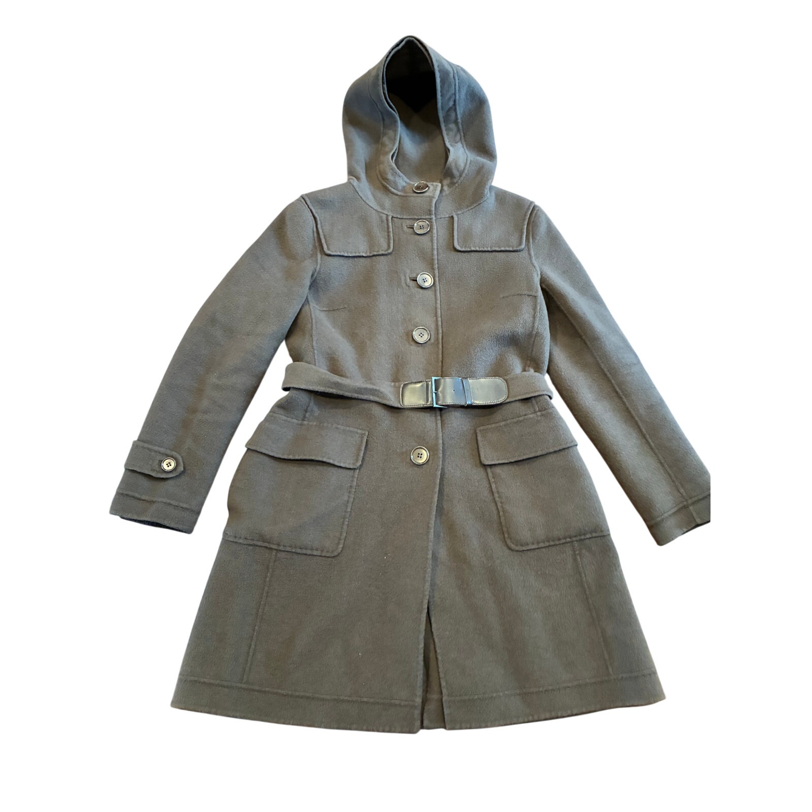 S' Max Mara Cucito A Mano Brown Coat Belt Women's Size 10 Virgin Wool And Angora
